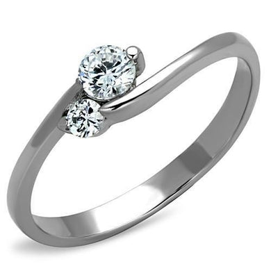 TK1544 - High polished (no plating) Stainless Steel Ring with AAA Grade CZ  in Clear
