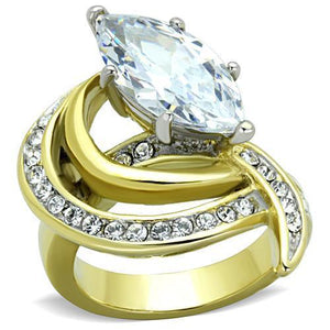 TK1546 - Two-Tone IP Gold (Ion Plating) Stainless Steel Ring with AAA Grade CZ  in Clear