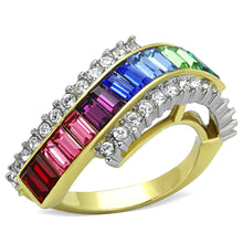 Load image into Gallery viewer, TK1575 - Two-Tone IP Gold (Ion Plating) Stainless Steel Ring with Top Grade Crystal  in Multi Color