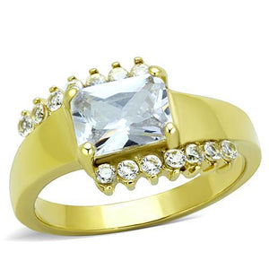 TK1588 - IP Gold(Ion Plating) Stainless Steel Ring with AAA Grade CZ  in Clear