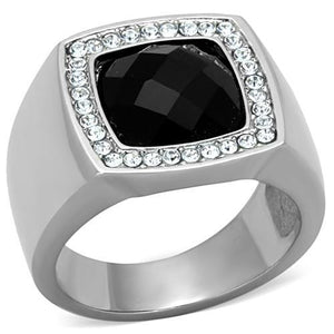 TK1616 - High polished (no plating) Stainless Steel Ring with Semi-Precious Onyx in Jet