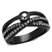 Load image into Gallery viewer, TK1620 - IP Black(Ion Plating) Stainless Steel Ring with Top Grade Crystal  in Hematite