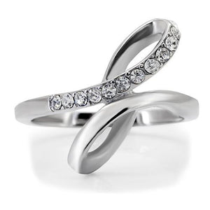 TK162 - High polished (no plating) Stainless Steel Ring with Top Grade Crystal  in Clear