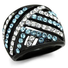 Load image into Gallery viewer, TK1663 - Two-Tone IP Black Stainless Steel Ring with Top Grade Crystal  in Sea Blue