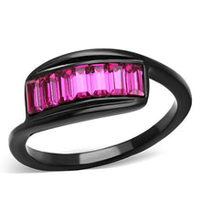 Load image into Gallery viewer, TK1664 - IP Black(Ion Plating) Stainless Steel Ring with Top Grade Crystal  in Fuchsia