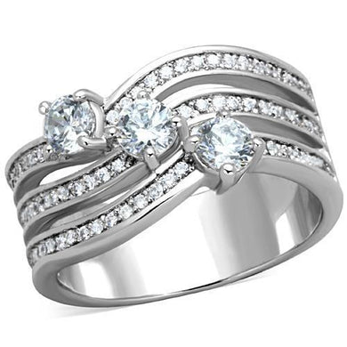 TK1683 - High polished (no plating) Stainless Steel Ring with AAA Grade CZ  in Clear