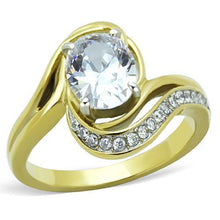 Load image into Gallery viewer, TK1703 - Two-Tone IP Gold (Ion Plating) Stainless Steel Ring with AAA Grade CZ  in Clear