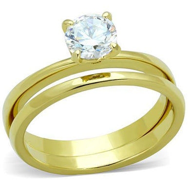 TK1721 - IP Gold(Ion Plating) Stainless Steel Ring with AAA Grade CZ  in Clear