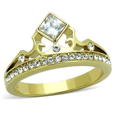TK1727 - IP Gold(Ion Plating) Stainless Steel Ring with AAA Grade CZ  in Clear