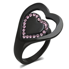 Load image into Gallery viewer, TK1737 - IP Black(Ion Plating) Stainless Steel Ring with Top Grade Crystal  in Light Rose