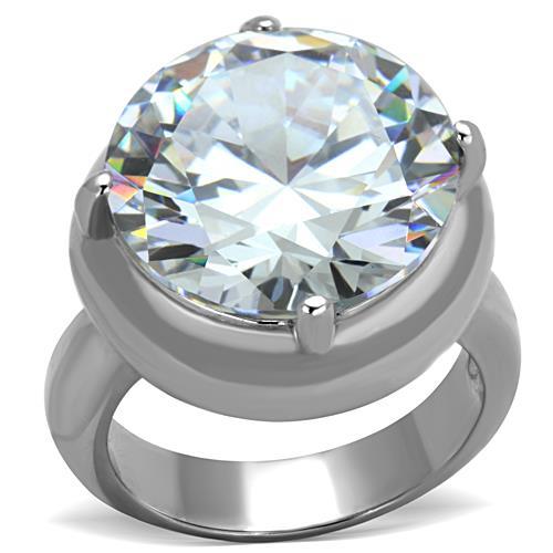 TK1749 - High polished (no plating) Stainless Steel Ring with AAA Grade CZ  in Clear