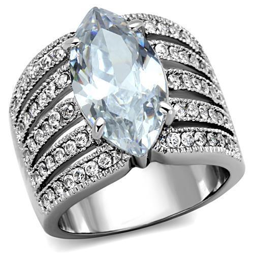 TK1752 - High polished (no plating) Stainless Steel Ring with AAA Grade CZ  in Clear