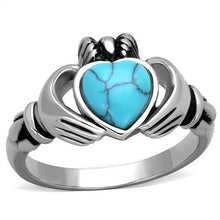 Load image into Gallery viewer, TK1770 - High polished (no plating) Stainless Steel Ring with Synthetic Turquoise in Sea Blue