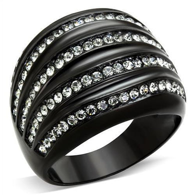 TK1789 - IP Black(Ion Plating) Stainless Steel Ring with Top Grade Crystal  in Black Diamond