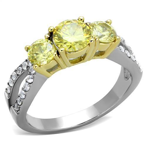 TK1795 - Two-Tone IP Gold (Ion Plating) Stainless Steel Ring with AAA Grade CZ  in Topaz