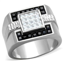 Load image into Gallery viewer, TK1809 - High polished (no plating) Stainless Steel Ring with Top Grade Crystal  in Jet