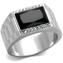 Load image into Gallery viewer, TK1811 - High polished (no plating) Stainless Steel Ring with Synthetic Onyx in Jet