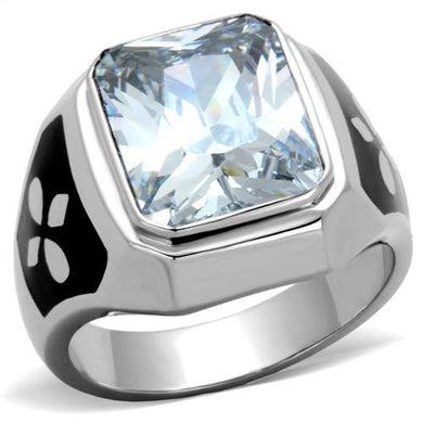 TK1813 - High polished (no plating) Stainless Steel Ring with AAA Grade CZ  in Clear