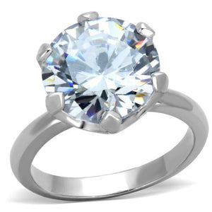 TK1823 - High polished (no plating) Stainless Steel Ring with AAA Grade CZ  in Clear