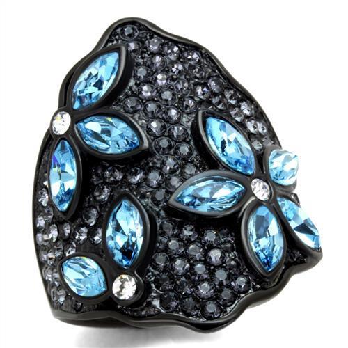 TK1834 - IP Black(Ion Plating) Stainless Steel Ring with Top Grade Crystal  in Sea Blue