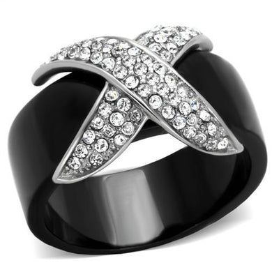 TK1839 - Two-Tone IP Black (Ion Plating) Stainless Steel Ring with Top Grade Crystal  in Clear