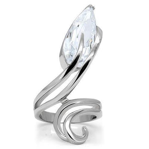 TK183 - High polished (no plating) Stainless Steel Ring with AAA Grade CZ  in Clear