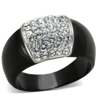 TK1840 - Two-Tone IP Black (Ion Plating) Stainless Steel Ring with Top Grade Crystal  in Clear