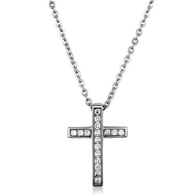 TK1858 - High polished (no plating) Stainless Steel Chain Pendant with AAA Grade CZ  in Clear