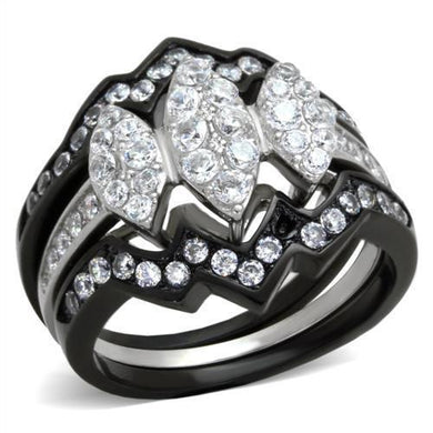 TK1869 - Two-Tone IP Black (Ion Plating) Stainless Steel Ring with AAA Grade CZ  in Clear