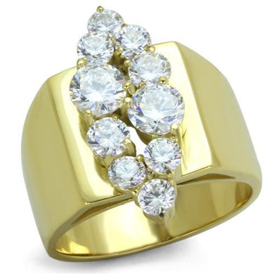 TK1879 - IP Gold(Ion Plating) Stainless Steel Ring with AAA Grade CZ  in Clear
