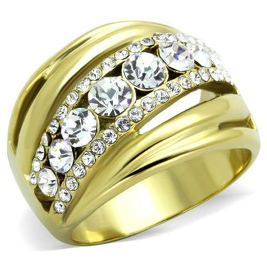 TK1880 - IP Gold(Ion Plating) Stainless Steel Ring with Top Grade Crystal  in Clear