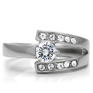TK189 - High polished (no plating) Stainless Steel Ring with AAA Grade CZ  in Clear