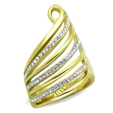 TK1909 - Two-Tone IP Gold (Ion Plating) Stainless Steel Ring with Top Grade Crystal  in Clear