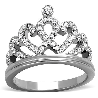 TK1923 - High polished (no plating) Stainless Steel Ring with Top Grade Crystal  in Clear