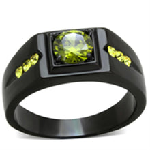 Load image into Gallery viewer, TK1928 - IP Black(Ion Plating) Stainless Steel Ring with AAA Grade CZ  in Olivine color