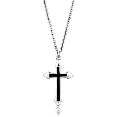 TK1935 - High polished (no plating) Stainless Steel Chain Pendant with Epoxy  in Jet