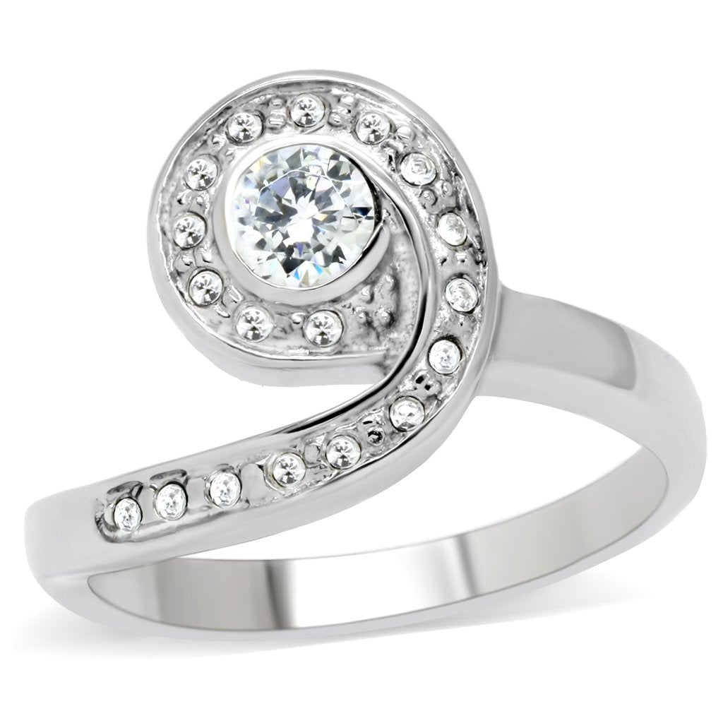 TK195 - High polished (no plating) Stainless Steel Ring with AAA Grade CZ  in Clear