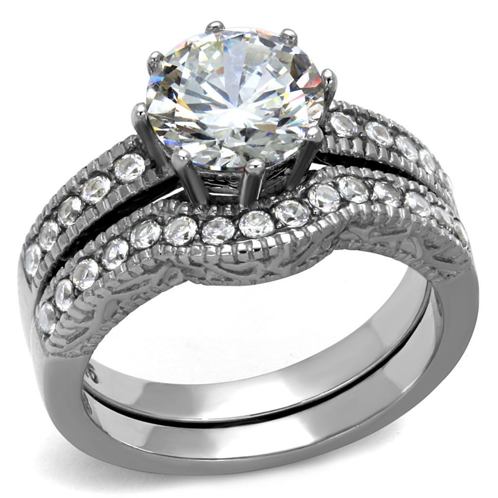 TK1W007 - High polished (no plating) Stainless Steel Ring with AAA Grade CZ  in Clear