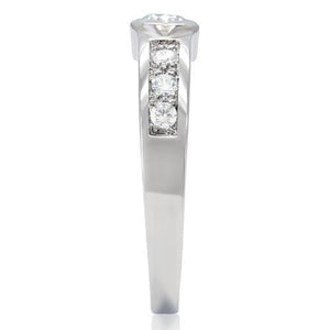 TK200 - High polished (no plating) Stainless Steel Ring with AAA Grade CZ  in Clear