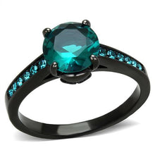 Load image into Gallery viewer, TK2014 - IP Black(Ion Plating) Stainless Steel Ring with Synthetic Synthetic Glass in Blue Zircon