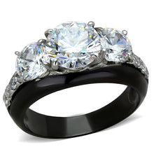 Load image into Gallery viewer, TK2021 - Two-Tone IP Black Stainless Steel Ring with AAA Grade CZ  in Clear