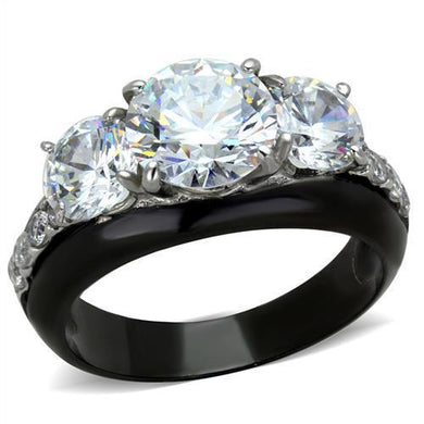 TK2021 - Two-Tone IP Black Stainless Steel Ring with AAA Grade CZ  in Clear