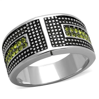 TK2022 - High polished (no plating) Stainless Steel Ring with Top Grade Crystal  in Olivine color