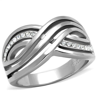 TK2025 - High polished (no plating) Stainless Steel Ring with Top Grade Crystal  in Clear