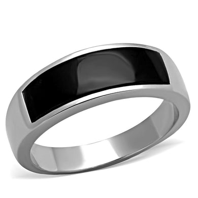 TK2062J - High polished (no plating) Stainless Steel Ring with Synthetic Onyx in Jet