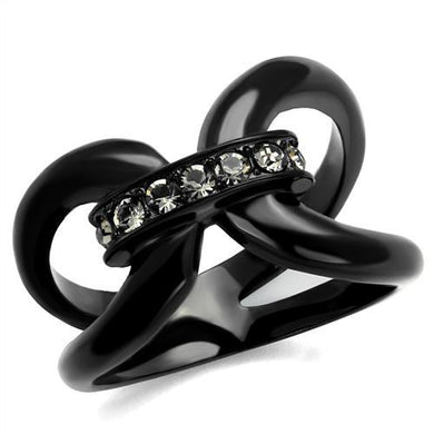 TK2098 - IP Black(Ion Plating) Stainless Steel Ring with Top Grade Crystal  in Black Diamond