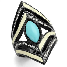 Load image into Gallery viewer, TK2099 - IP Black(Ion Plating) Stainless Steel Ring with Synthetic Turquoise in Sea Blue