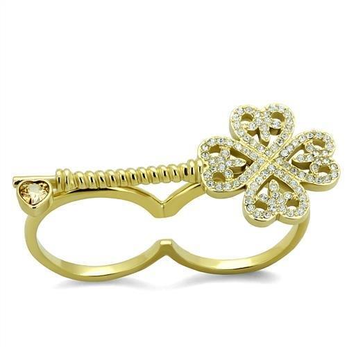 TK2106 - IP Gold(Ion Plating) Stainless Steel Ring with AAA Grade CZ  in Champagne