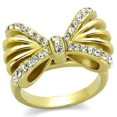 TK2128 - IP Gold(Ion Plating) Stainless Steel Ring with Top Grade Crystal  in Clear