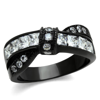 TK2139 - IP Black(Ion Plating) Stainless Steel Ring with AAA Grade CZ  in Clear